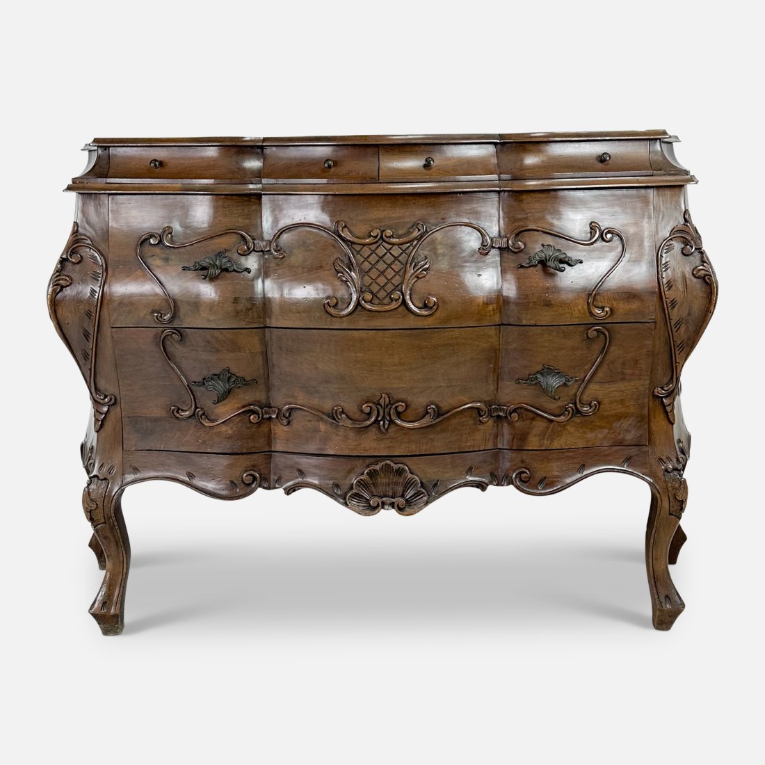 Large Mid 20thC Italian Carved Walnut 4-Drawer Bombe Chest w/Lined Drawers (1 of 10)