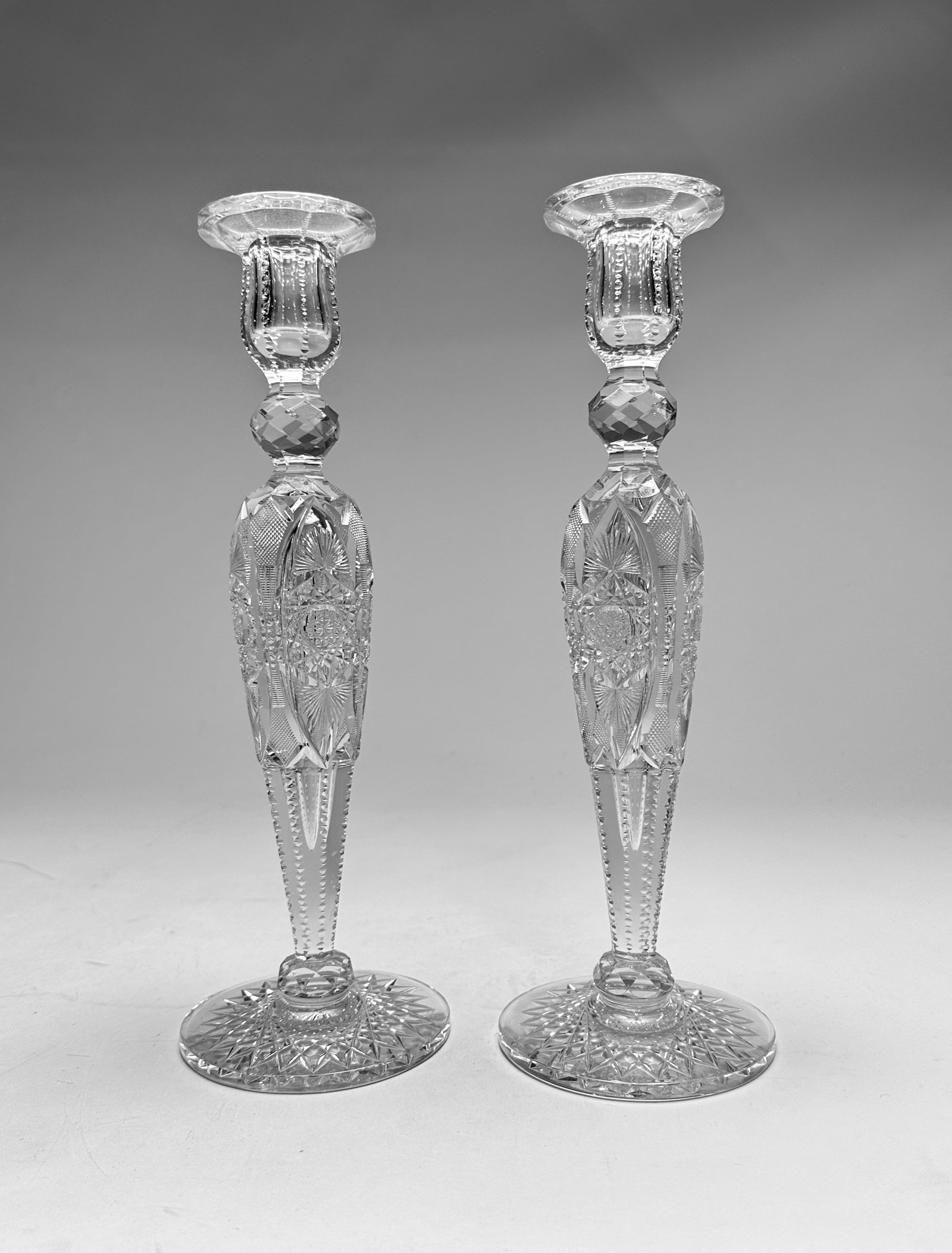 Pair 14" Antique 19thC American Brilliant Cut Glass Banquet Candlesticks (1 of 6)