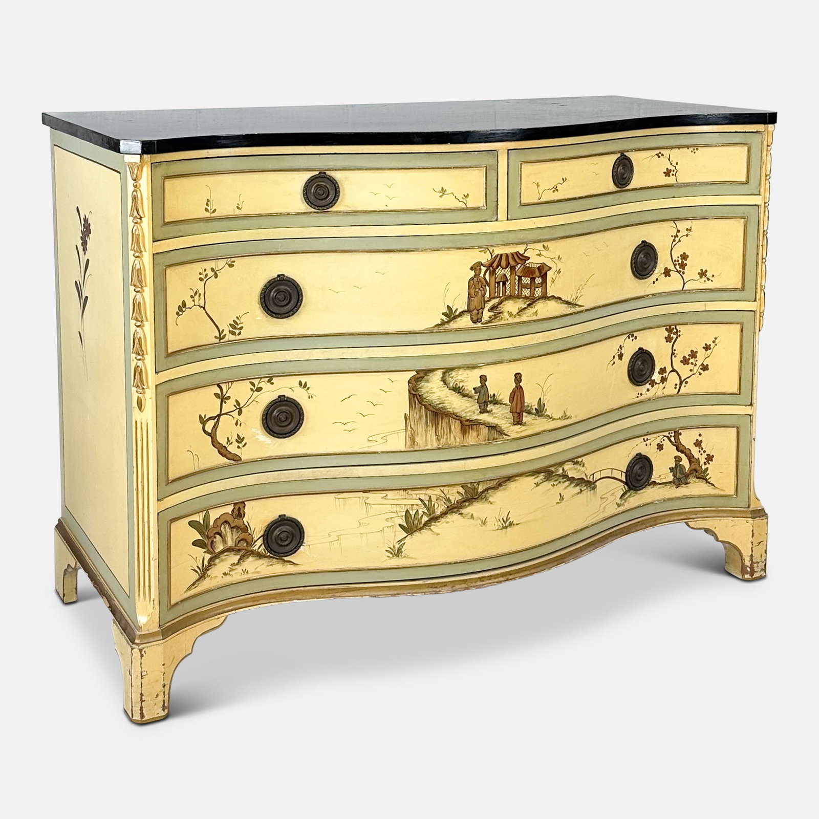 Vintage 1930s Widdicomb Cream and Green Serpentine Chinoiserie Chest of Drawers (1 of 13)