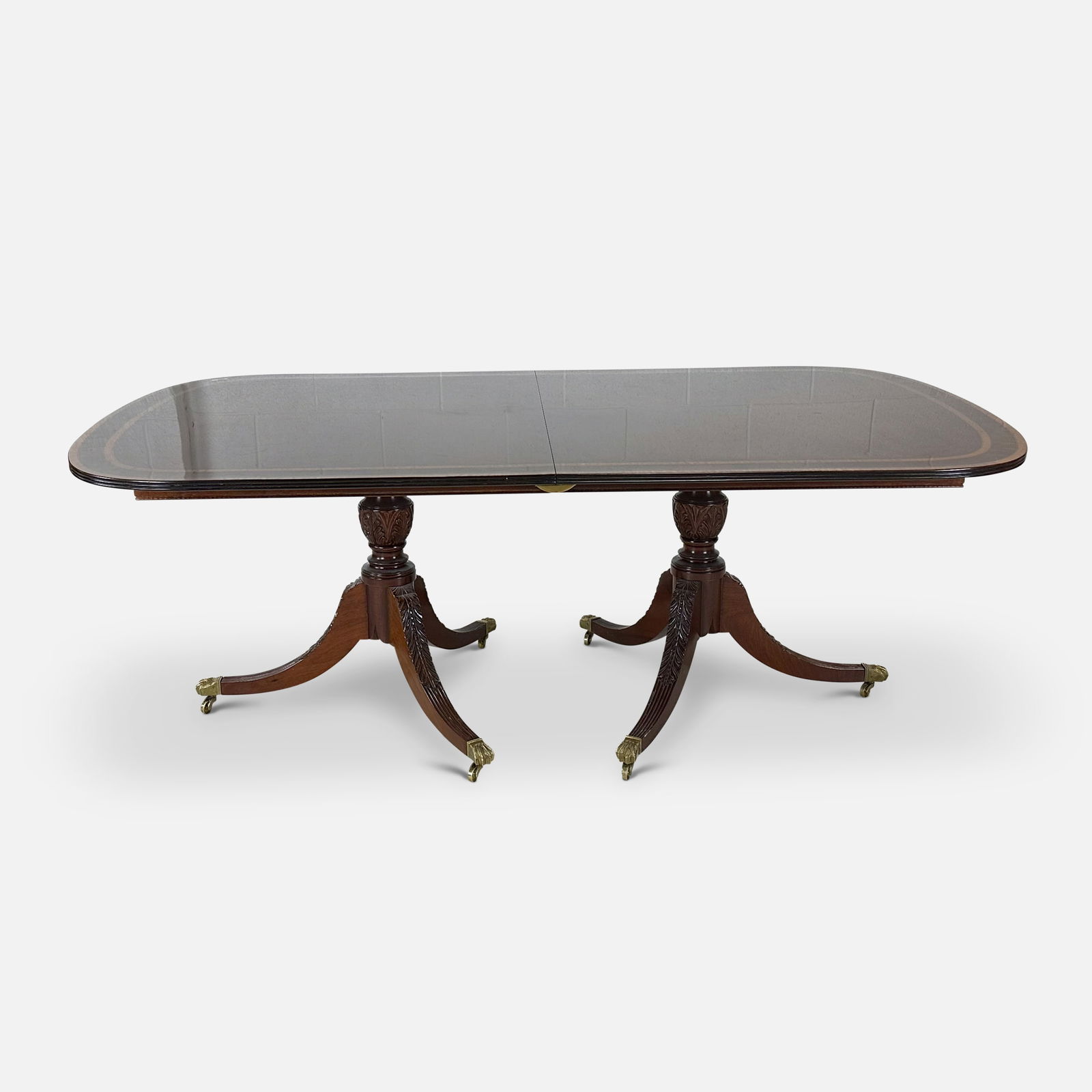 Mid-20thC Mahogany Double Pedestal Sheraton-Style Extension Dining Table w/Leaves (1 of 12)
