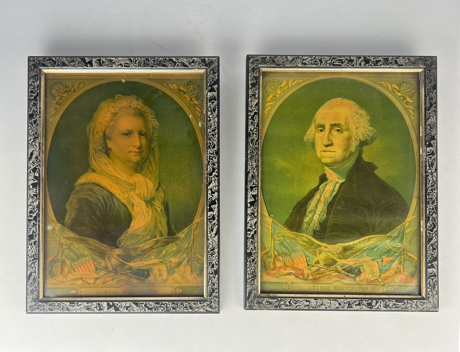 Antique 19thC George and Martha Washington Chromolithograph Framed Prints H. Hallett & Co. (1 of 9)
