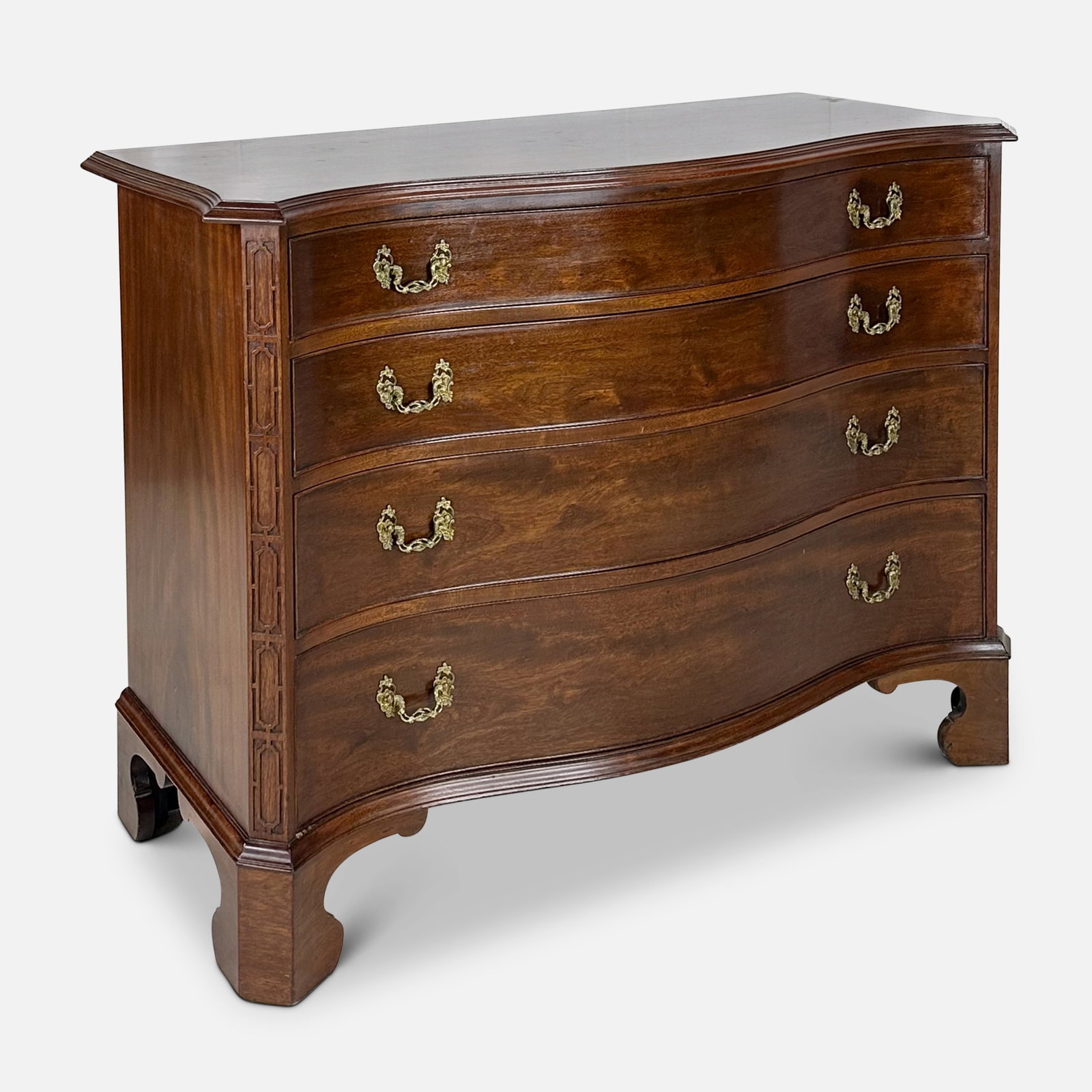 Chippendale Style Serpentine Four Drawer Carved Wood Chest of Drawers (1 of 10)