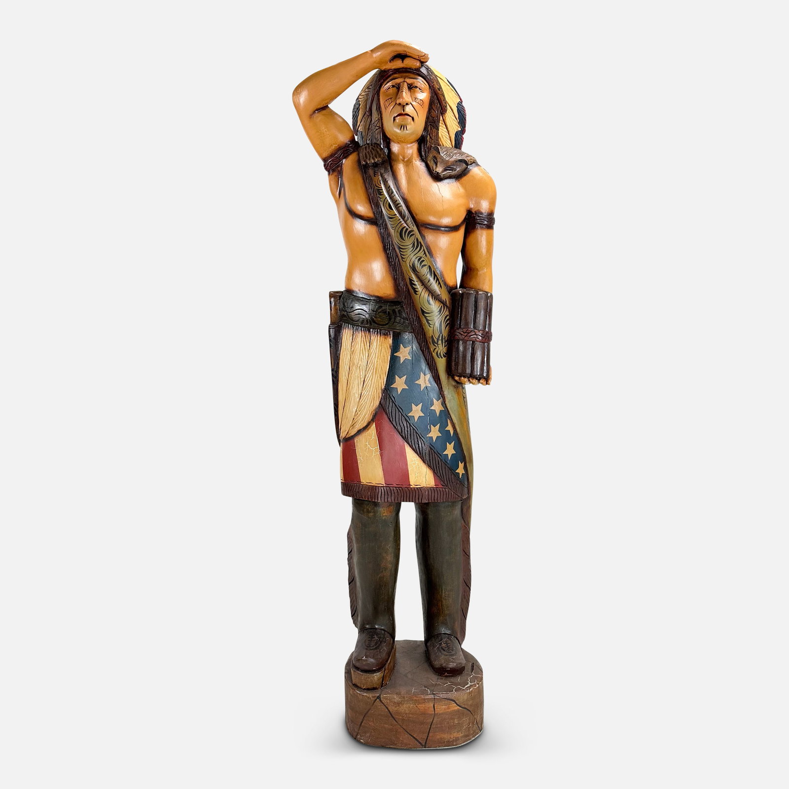20thC Carved and Painted Native American Cigar Store Indian 78" Sculpture (1 of 7)