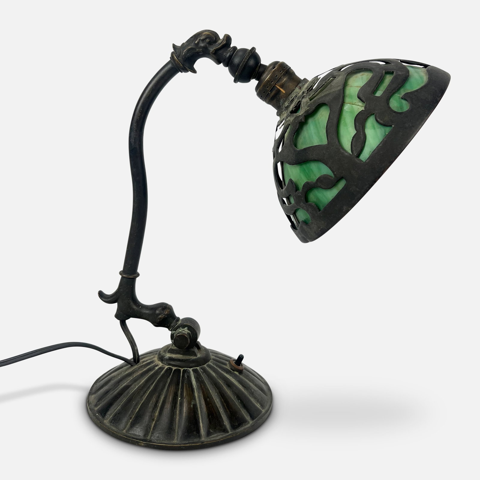 Adjustable Arts and Crafts Slag Glass Desk Piano Lamp (1 of 12)