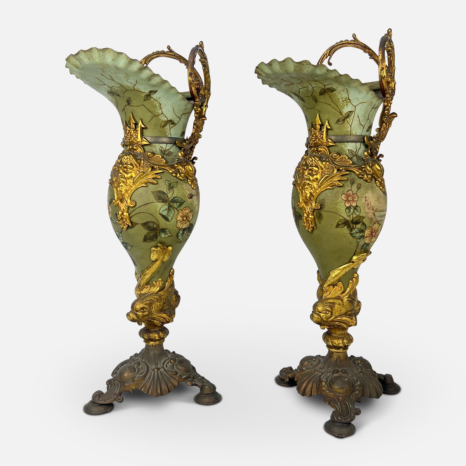 Pair Antique 19thC Ornate Metal Painted Ewers (1 of 12)