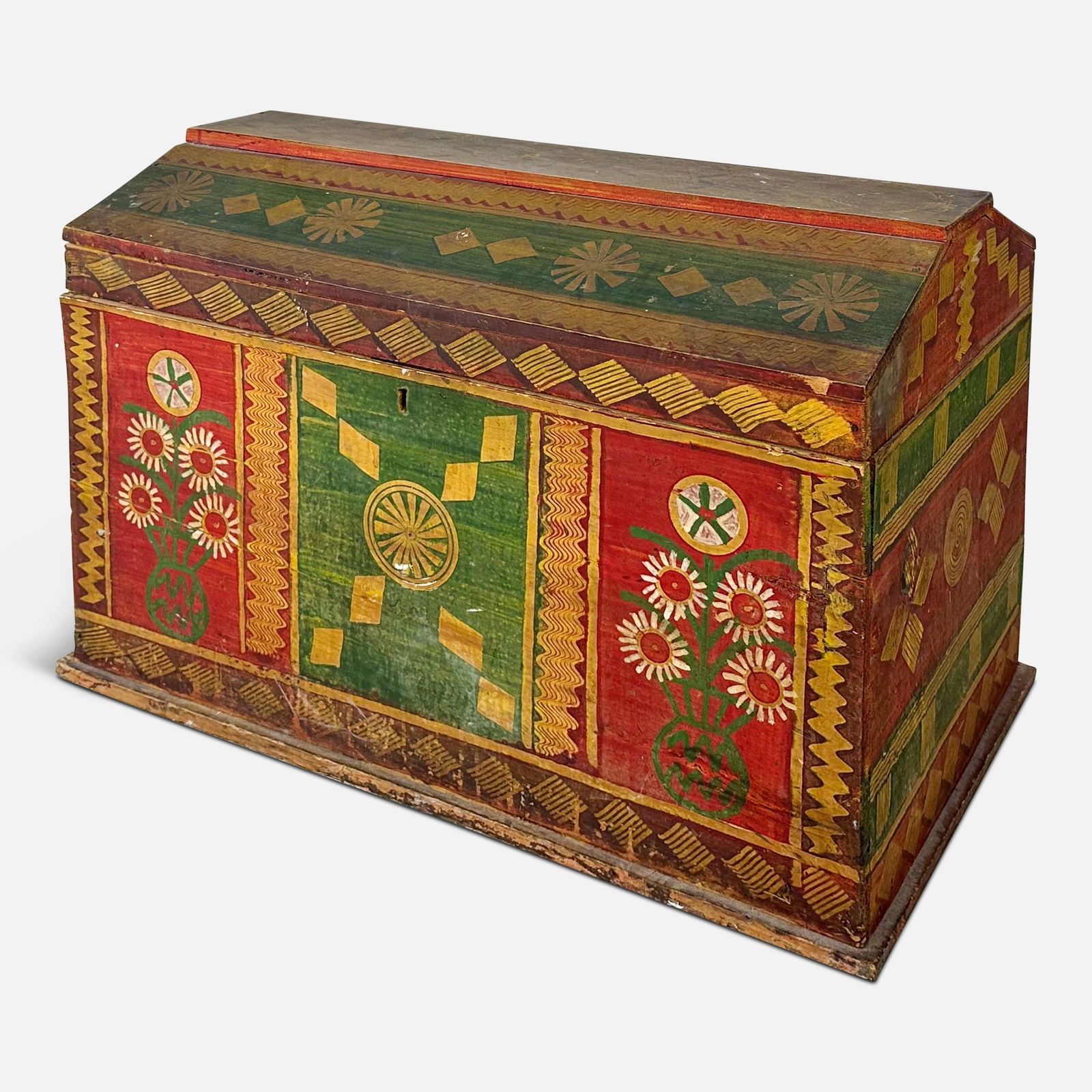 Antique East European Paint Decorated Pine Wood Dowry/Blanket Trunk Chest #1 (1 of 7)