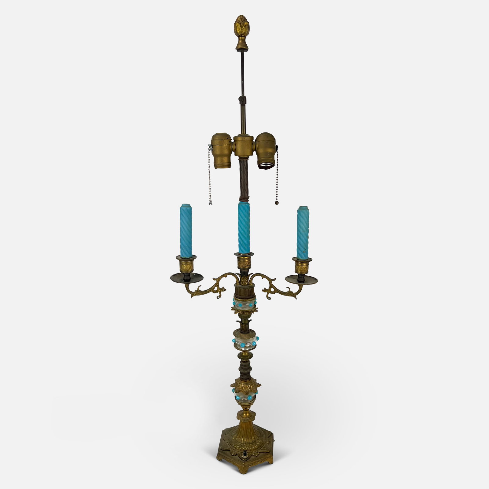 Tall French Gilt and Glass Candelabra Lamp (1 of 8)