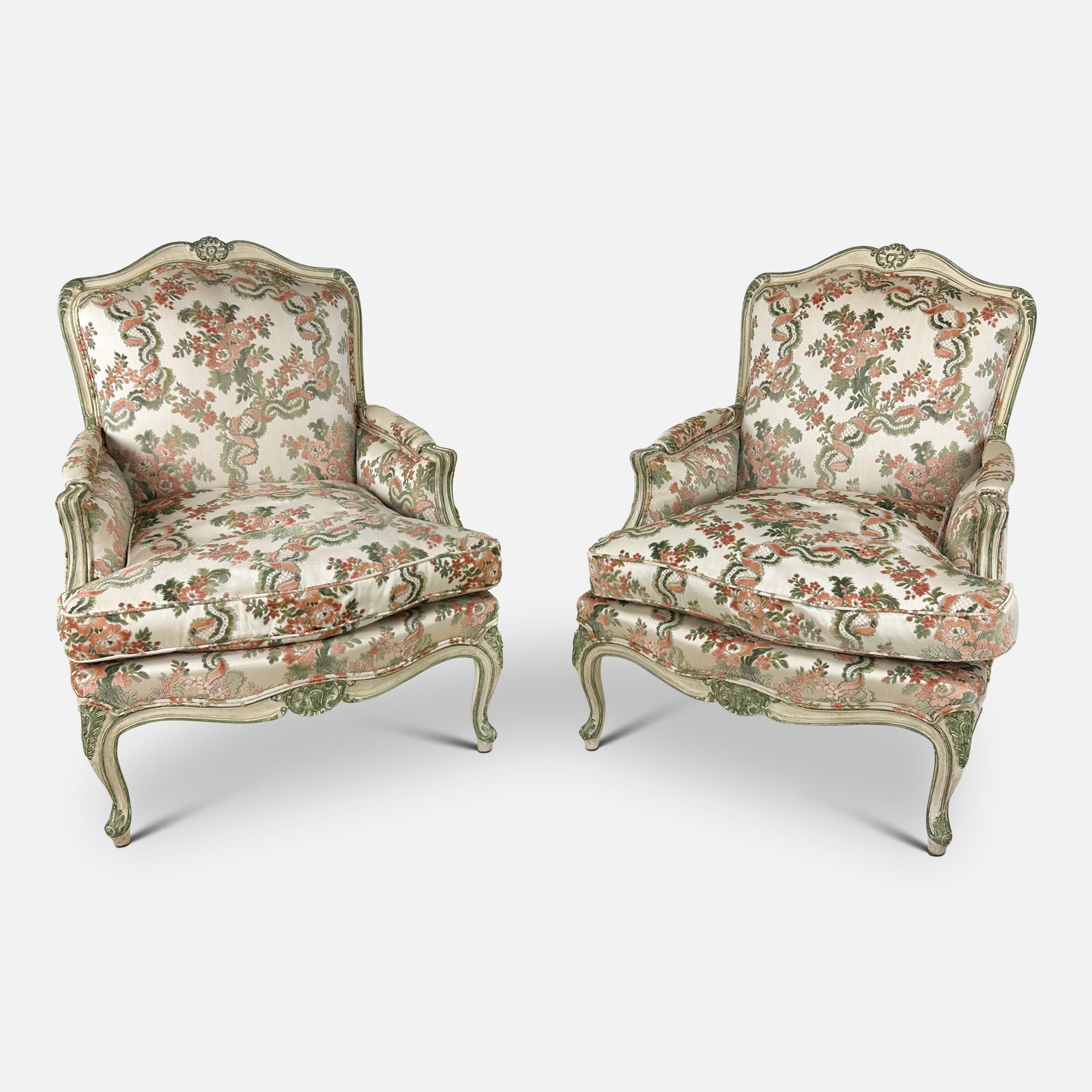 Meyer Gunther Martini French Louis XV Style Floral Upholstery Bergere Armchair Pair (1 of 8)