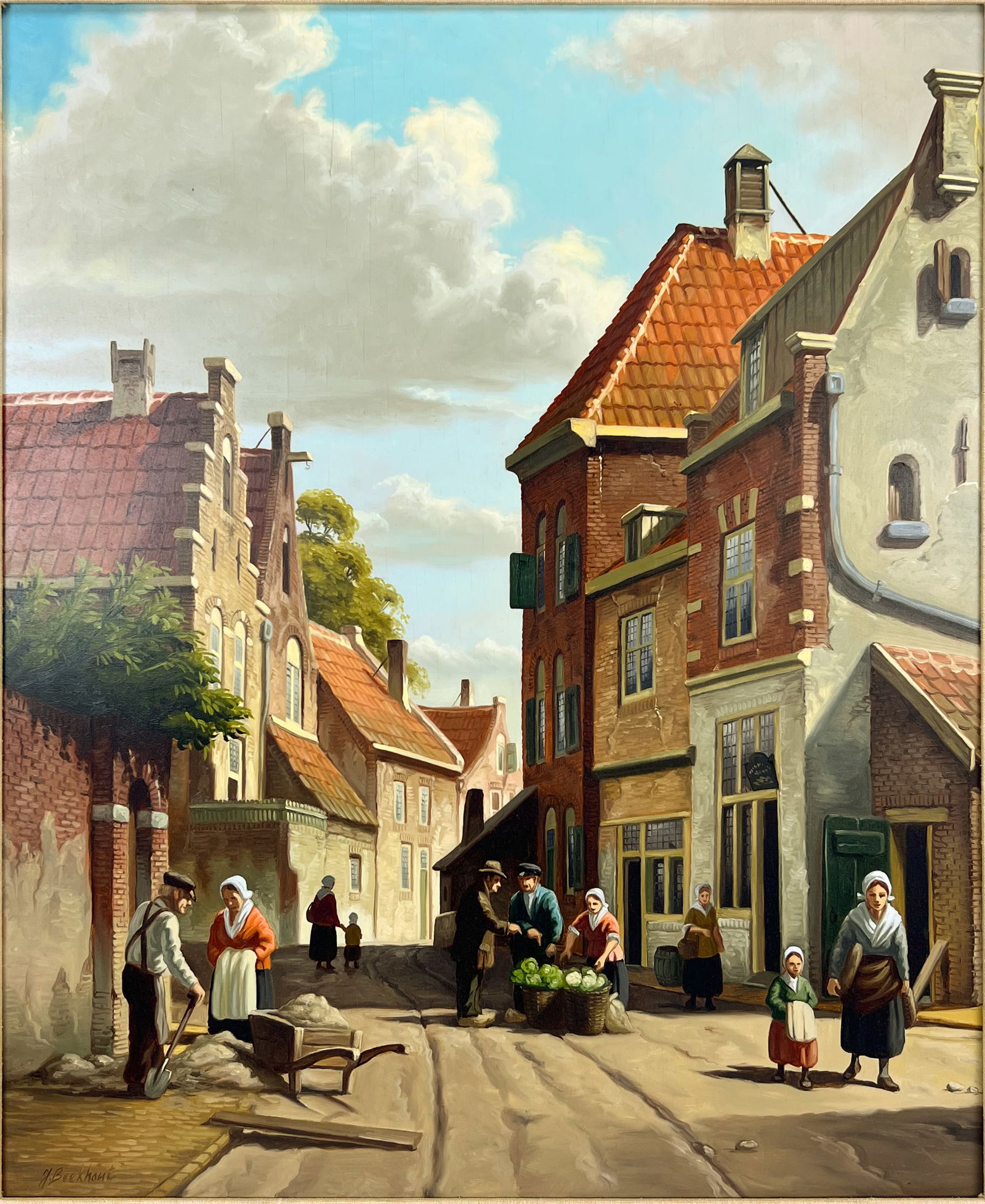 Jan Beekhout "Dutch Town Scene" Oil on Board Painting (1 of 8)