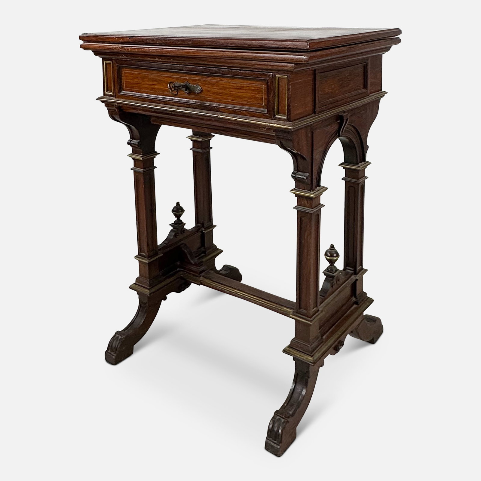 Antique 19thC American Victorian Mahogany and Brass Flip-Top Work Table (1 of 8)