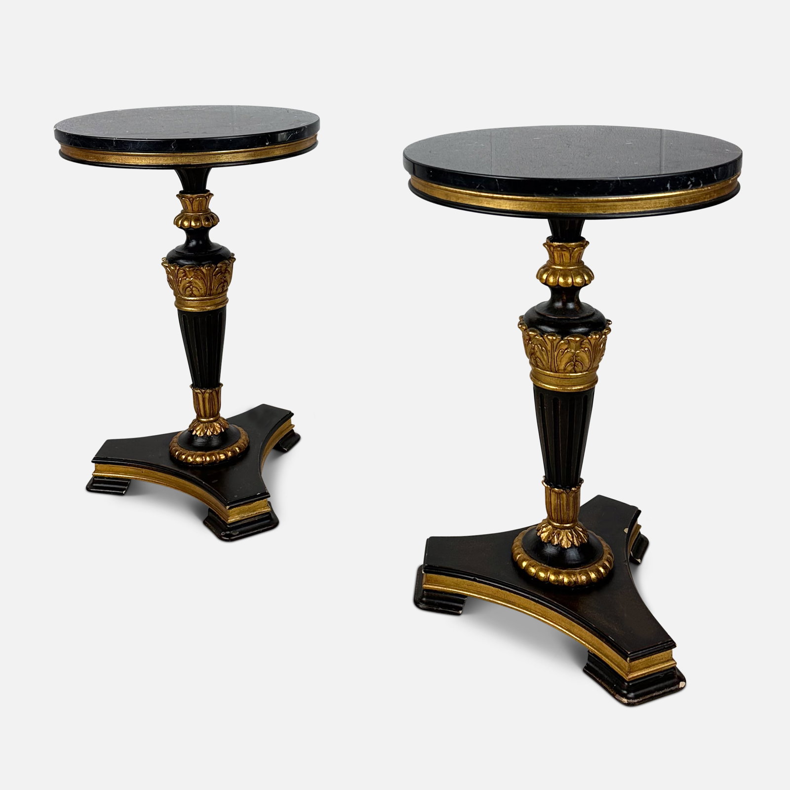 Empire Style Marble Top Pedestal Black and Gilt Gold Side Table PAIR (1 of 5)