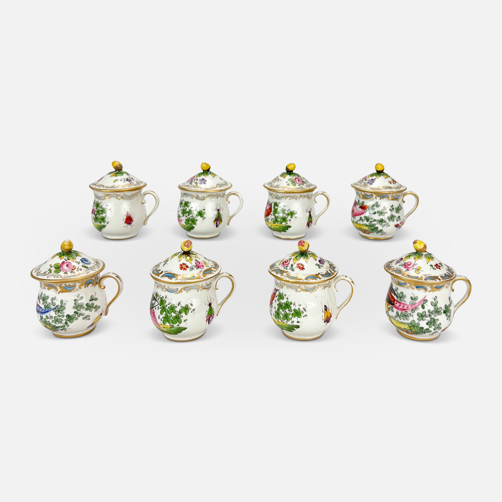 Eight Antique 18thC Early Chelsea Porcelain Pot De Creme Lidded Cups (1 of 15)
