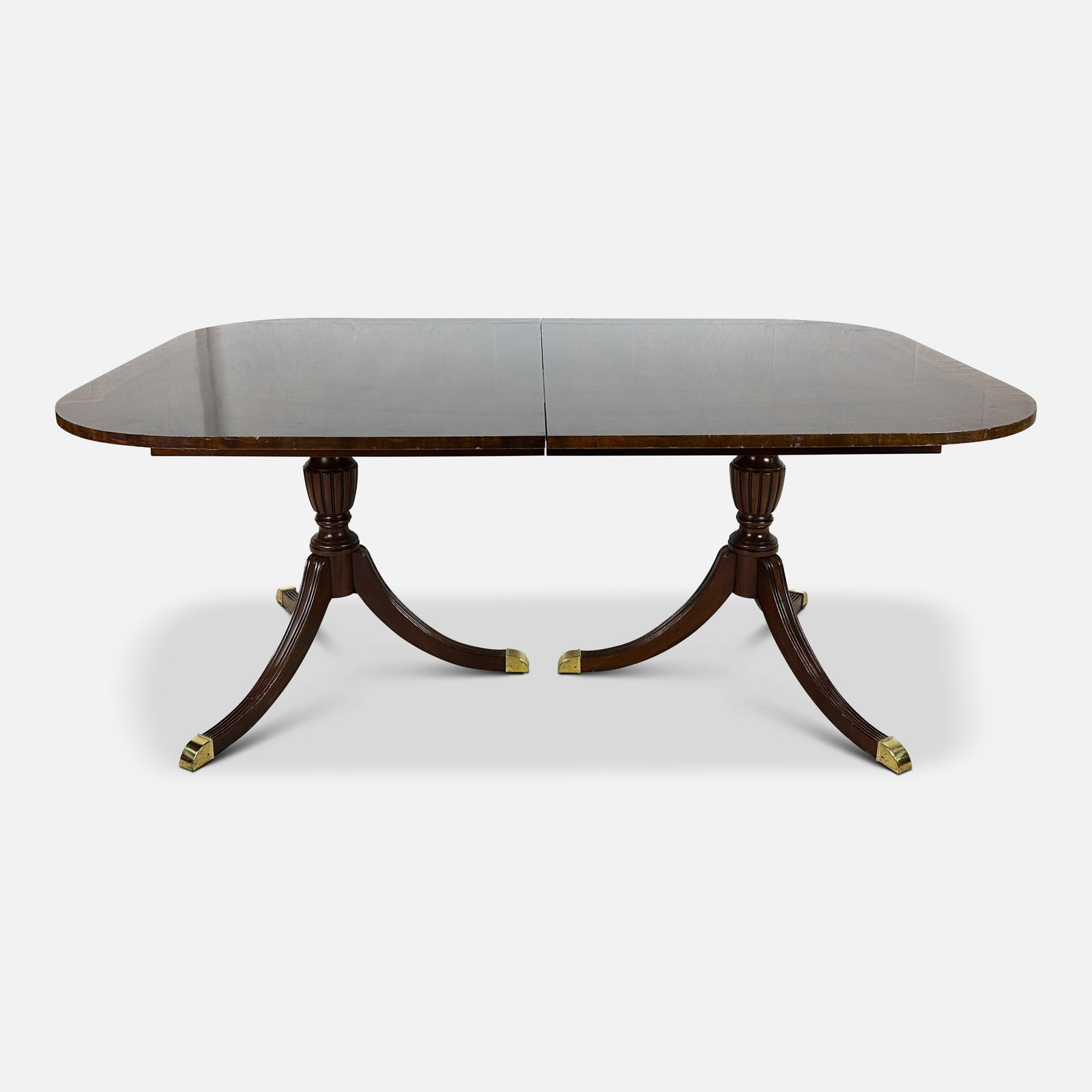High Quality Banded Mahogany Double-Pedestal Dining Table w/Two Extension Leaves (1 of 10)
