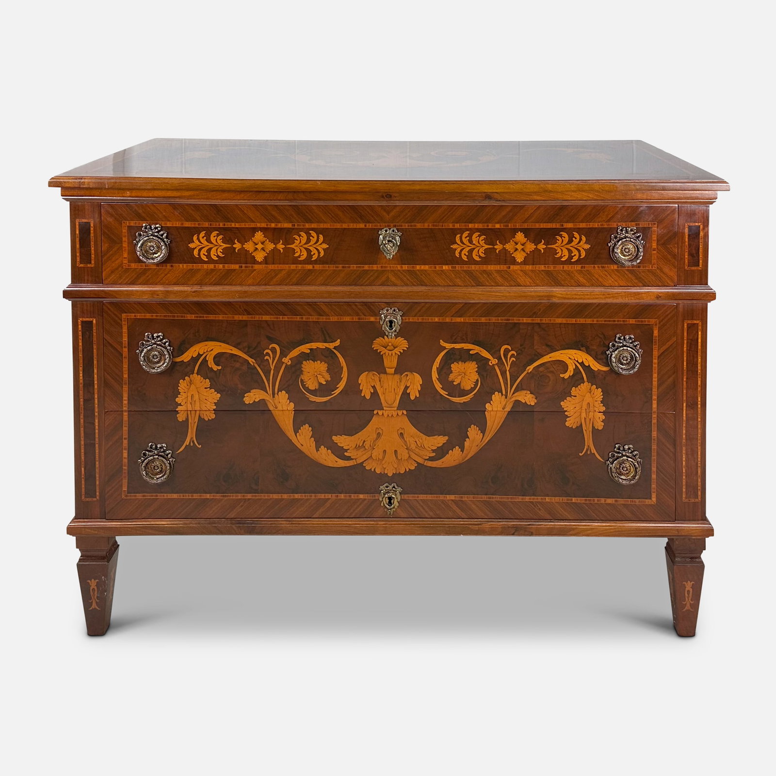 Trouvailles Italian Marquetry Burl Hardwood Inlay Commode Chest of Drawers (1 of 9)