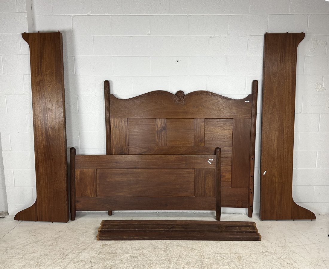 American Arts & Crafts Carved Hardwood Benchmade Bed Frame (1 of 12)