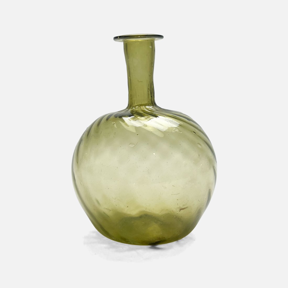 Early American Glass Pale Olive Green Swirl Ribbed Bottle with Flared Lip (1 of 9)
