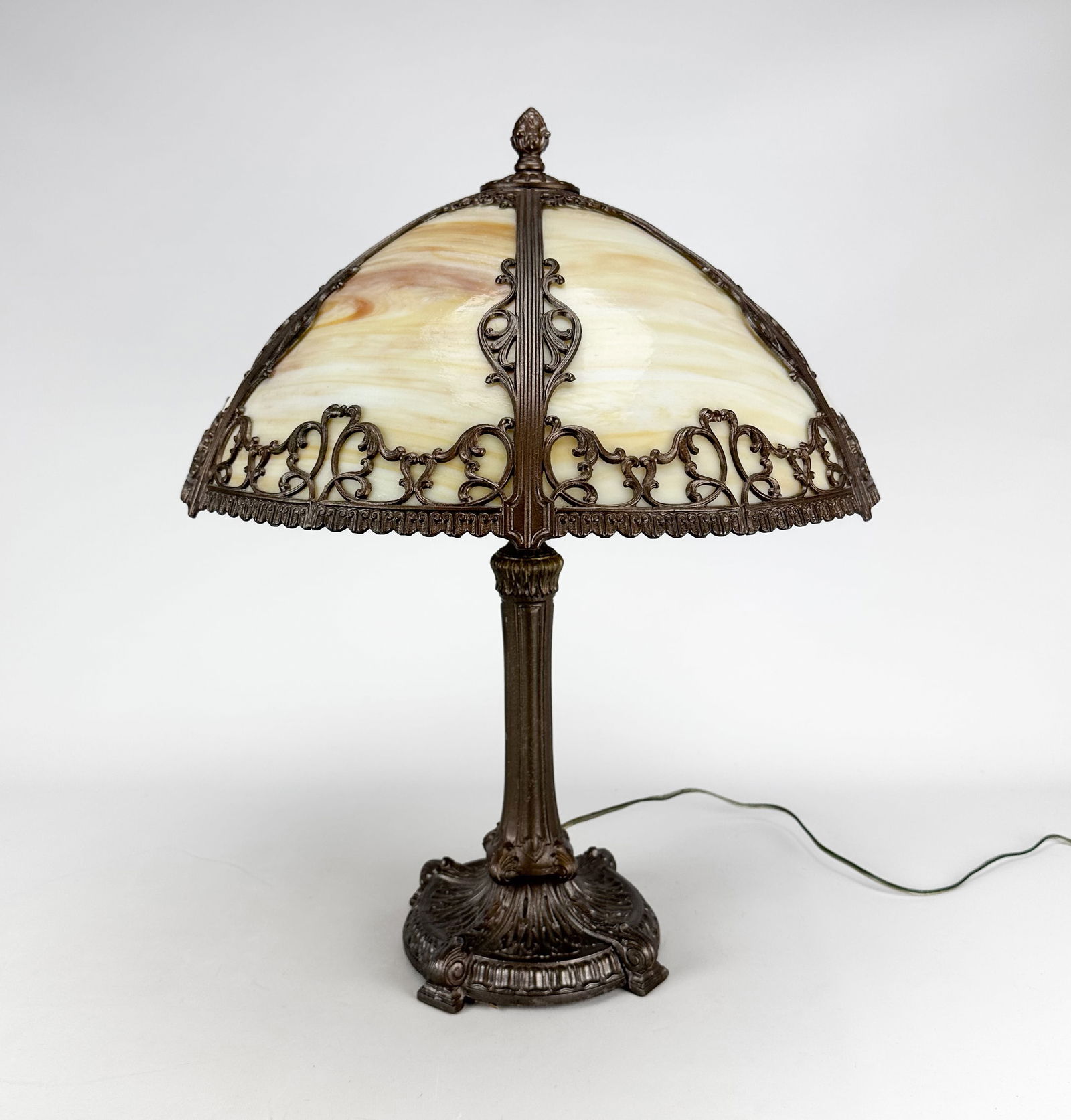 Arts and Crafts Slag Glass and Metal Table Lamp #1 (1 of 9)
