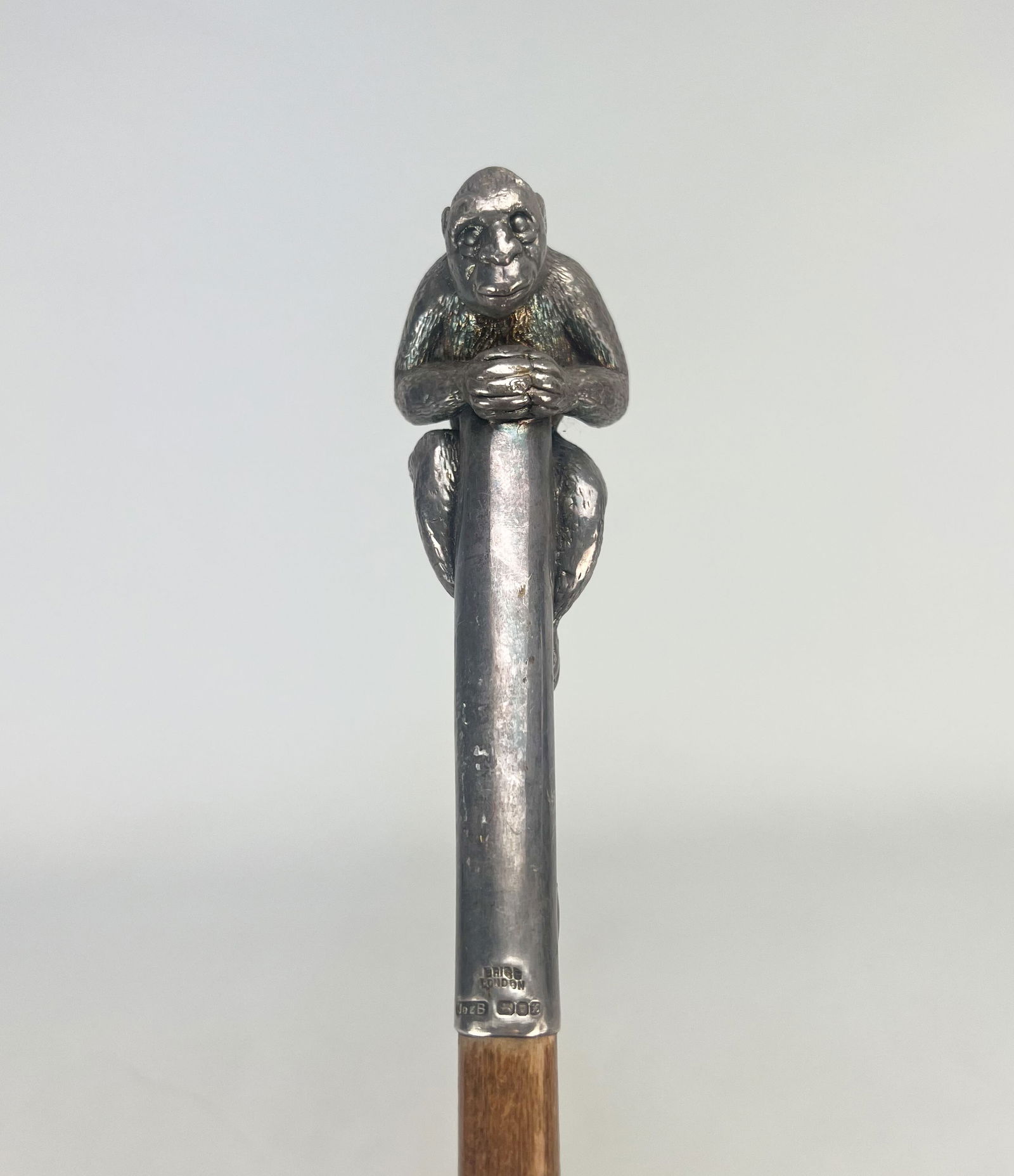 Antique Brigg London Sterling Silver Full Body Monkey Handle Umbrella (1 of 8)