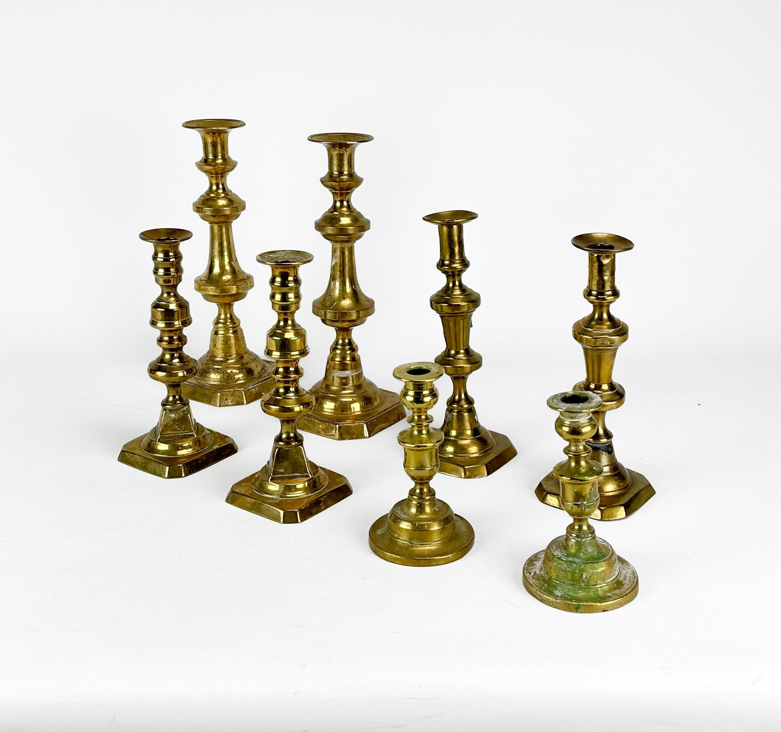 Four Pairs Antique 19thC Brass Push-Up Candlesticks (1 of 4)