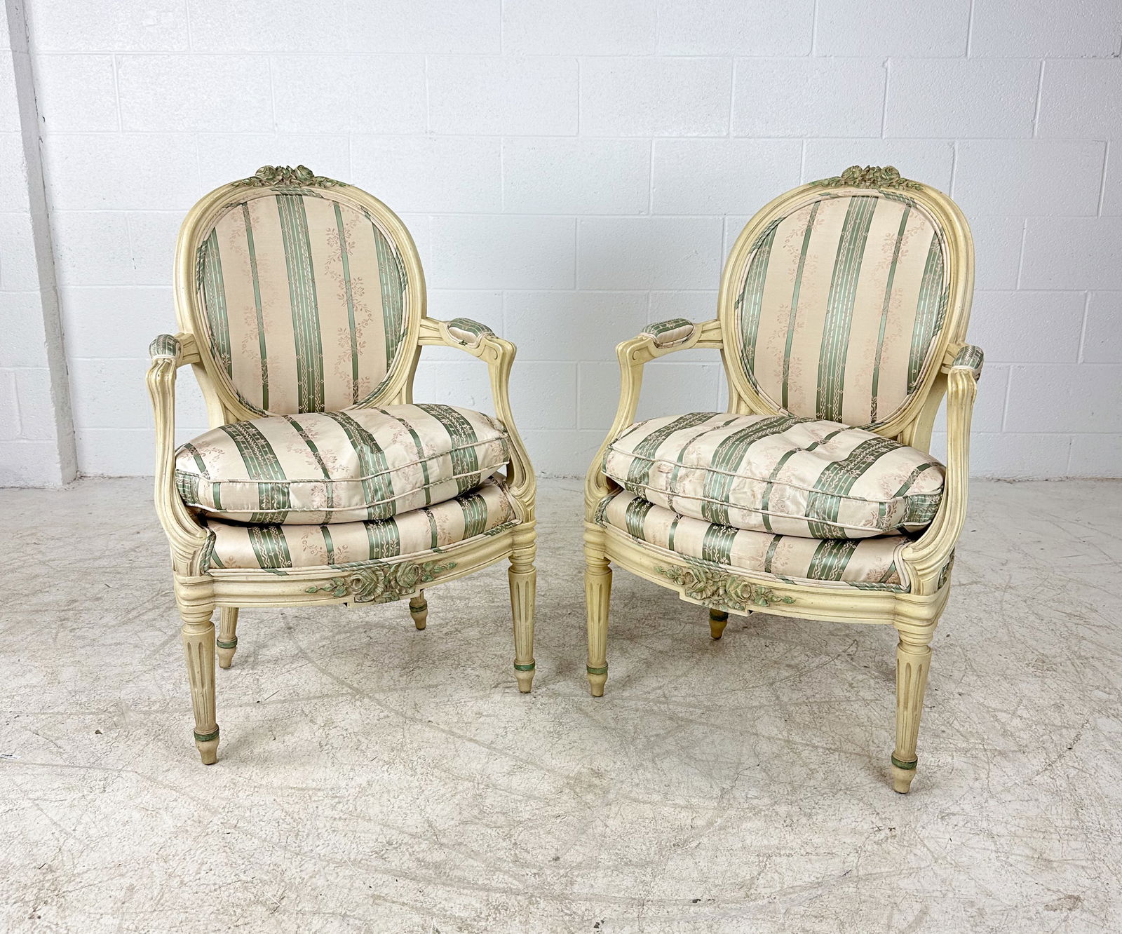 Pair Venetian Style Paint Decorated Carved Wood Open Arm Chairs (1 of 10)
