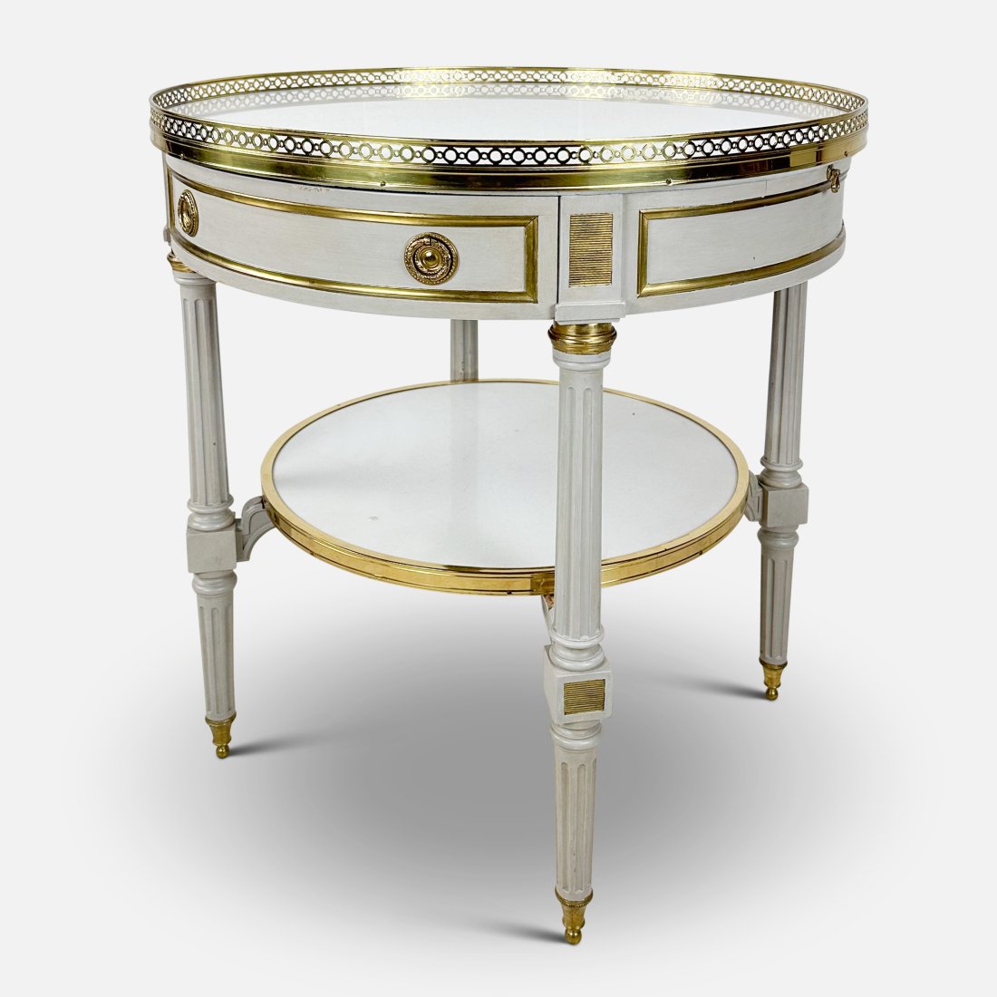 French Style Gueridon Oval Side Table w/White Marble in a Pierced Brass Gallery (1 of 9)