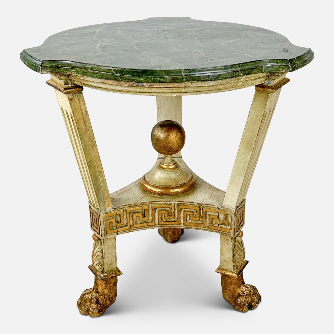 Antique Paint Decorated Carved Wood Gueridon Table Faux Green Marble Top (1 of 7)