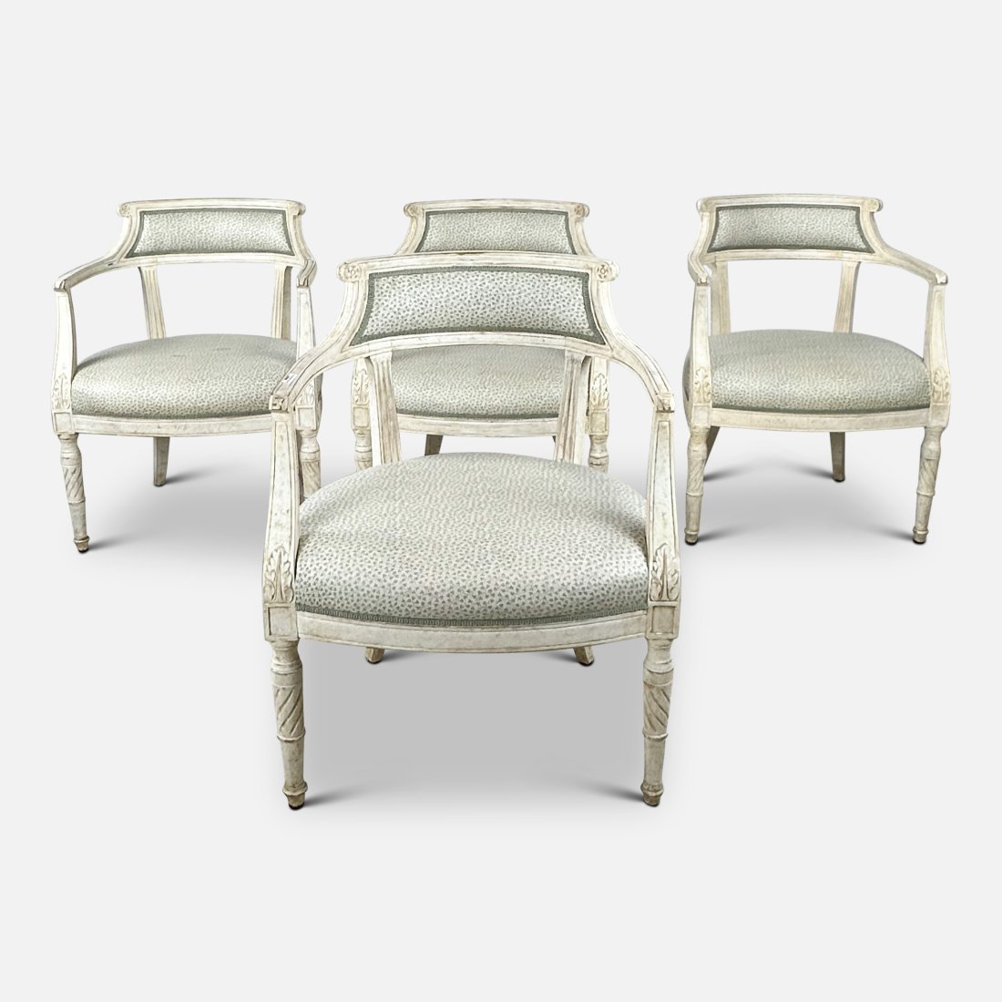 Four 20thC French Provincial Paint Decorated Upholstered Armchairs (1 of 7)
