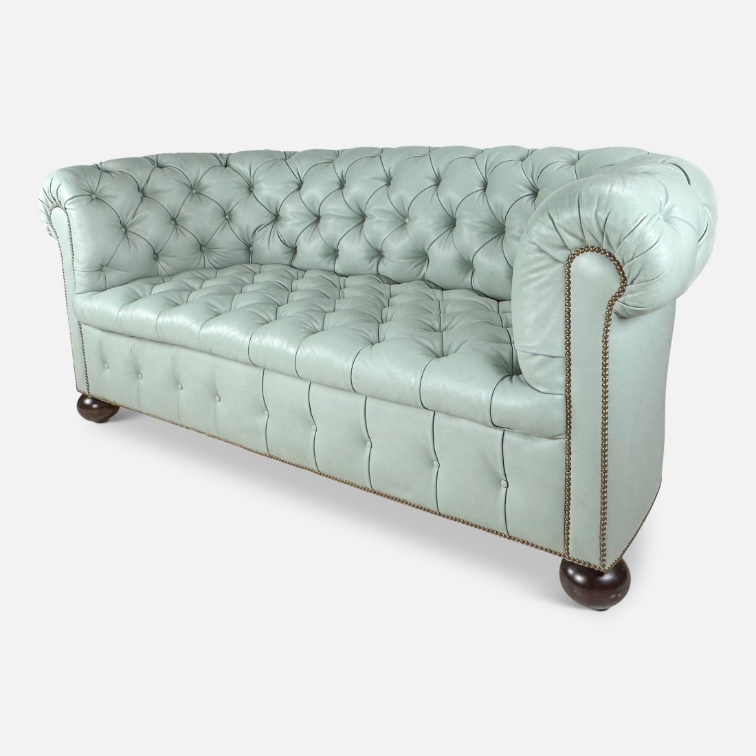 Large Seafoam Green Chesterfield Style Tuffted Leather Sofa w/Bun Feet (1 of 6)