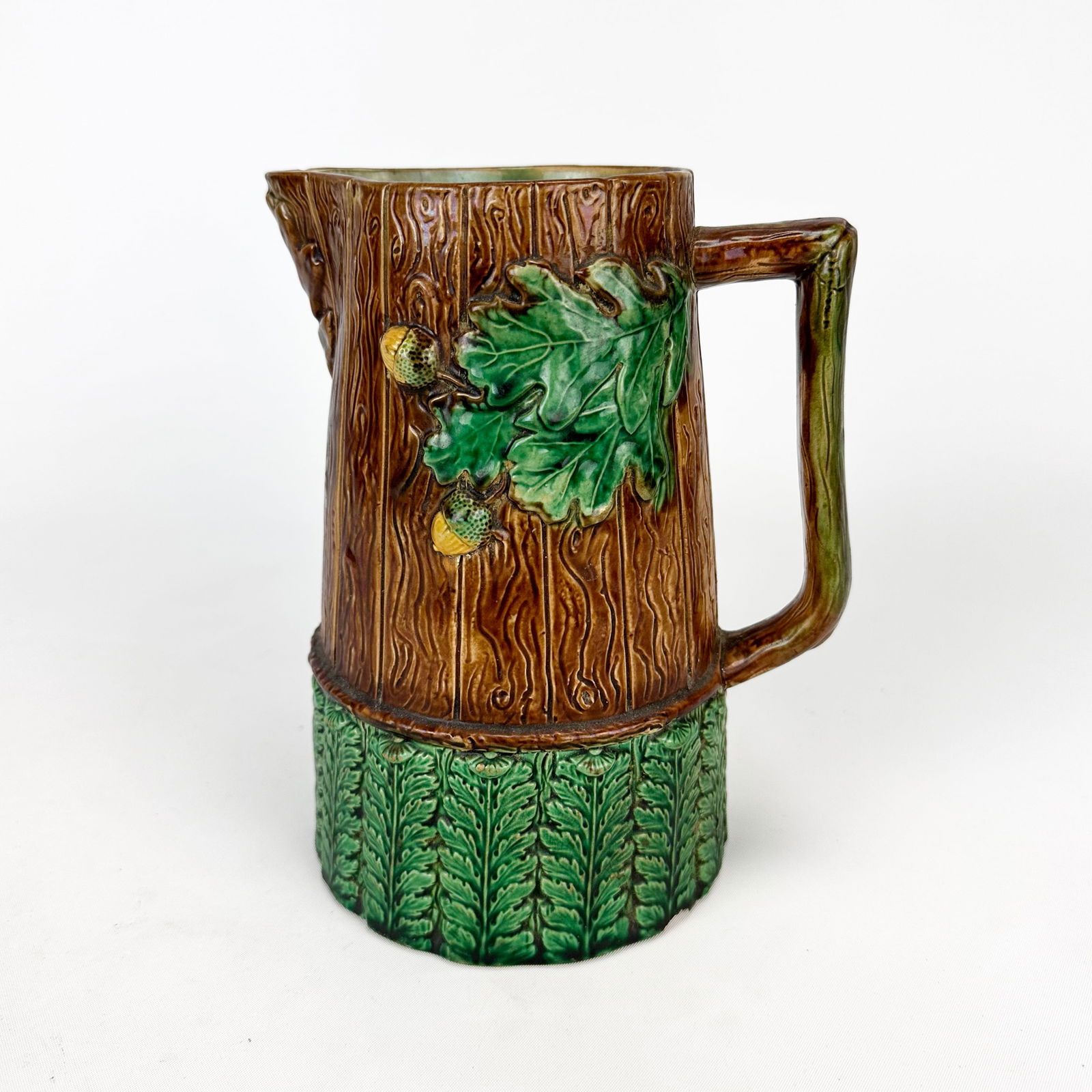 Large Antique 19thC Majolica Pottery Oak Leaf Acorn Pitcher (1 of 6)