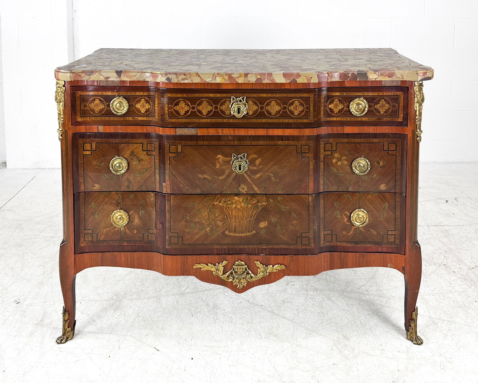 Antique 19thC French Marble Top Marquetry Inlay Commode Ormolu Chest of Drawers (1 of 12)