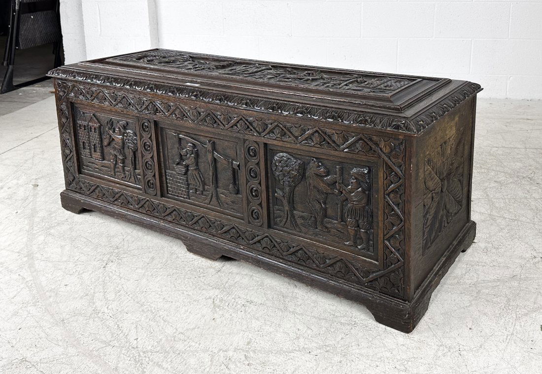 Antique 19thC Continental Heavily Carved Stained Chestnut Wood Blanket Chest Trunk (1 of 8)