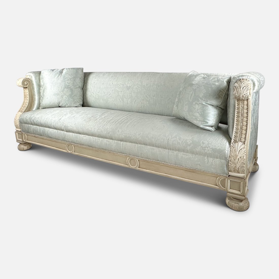 French Country Paint Decorated Carved Wood White and Blue Sofa #1 (1 of 8)