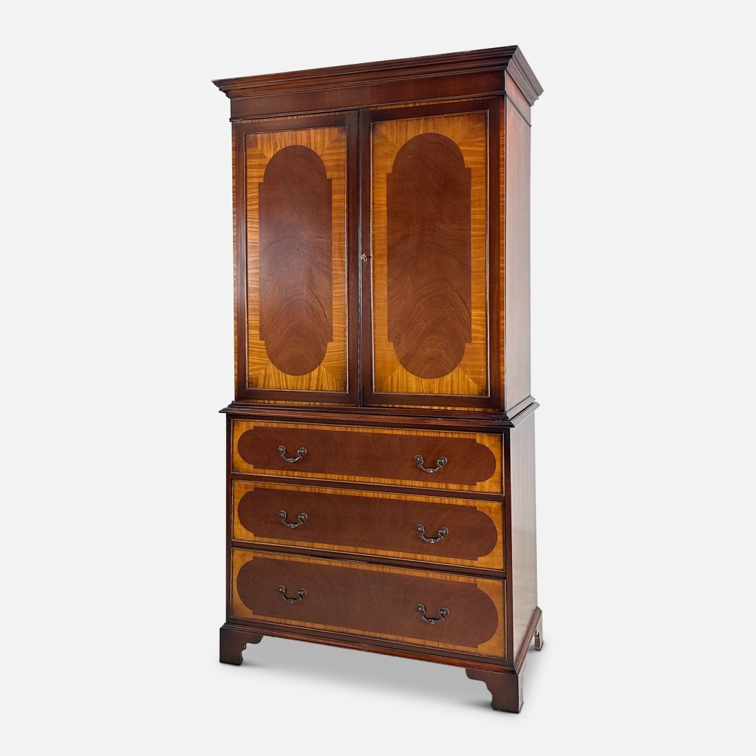 Fine Inlaid Mahogany Two Door over Three Drawer Linen Press Armoire 2 (1 of 11)
