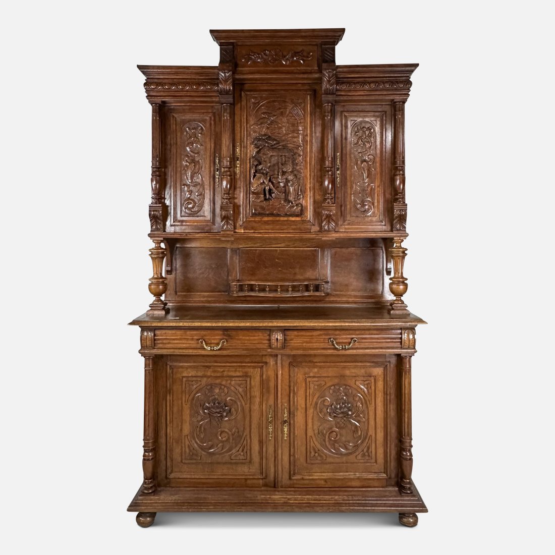 Antique 19thC Carved English Oak Sideboard Tall Barback Server Cabinet (1 of 12)