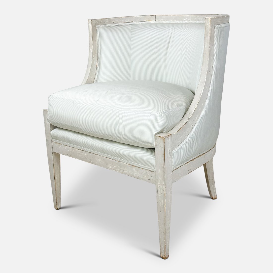 White Striped Upholstered Lounge Chair in style of Old Hickory Tannery (1 of 6)