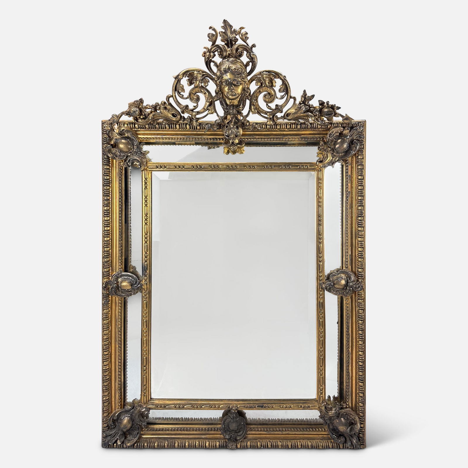 Antique 19thC English Baroque Molded Gesso Face and Giltwood Beveled Inset Wall Mirror (1 of 5)