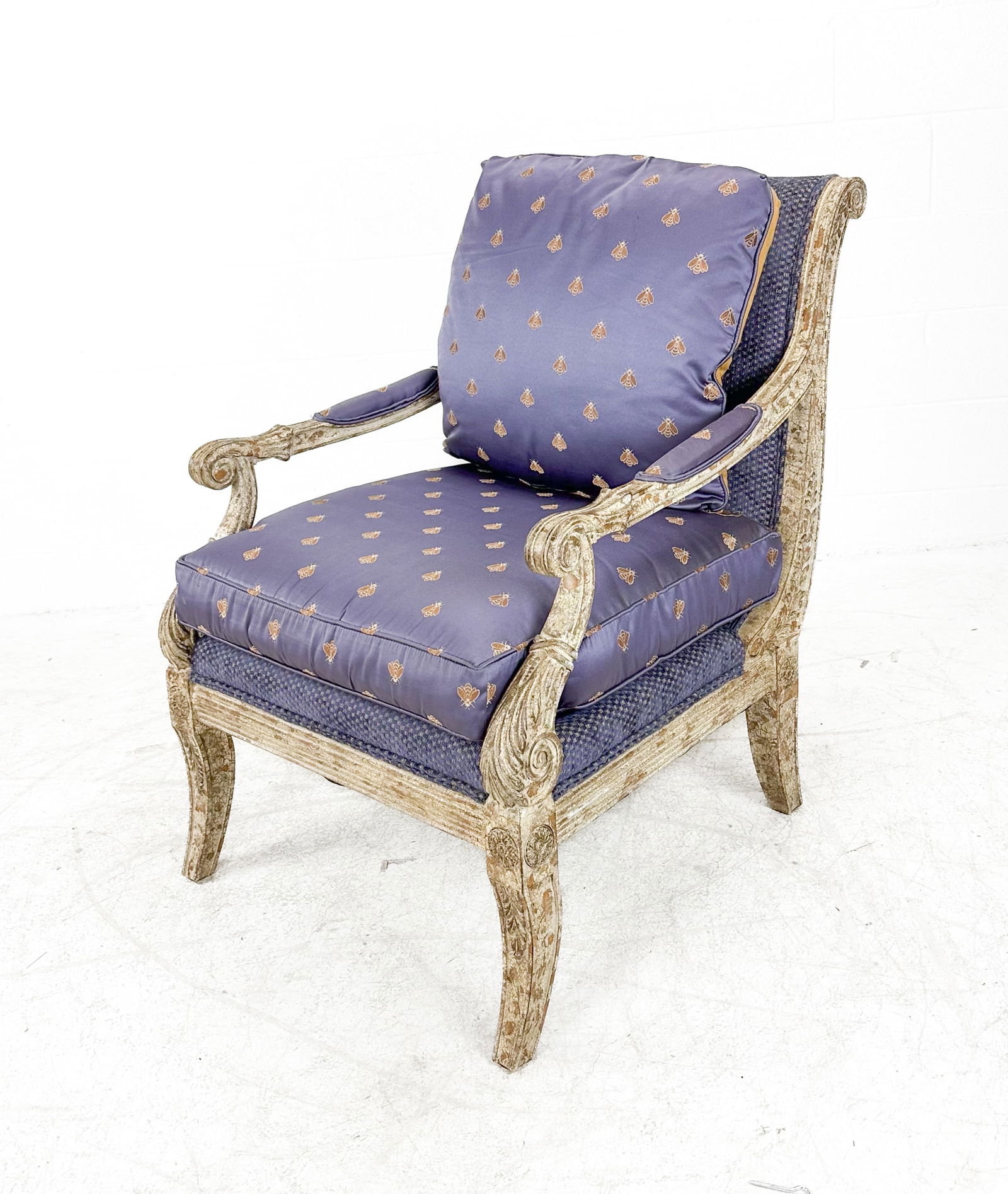 Wesley Hall Louis XVI Style Carved Wood Upholstered Armchair (1 of 7)