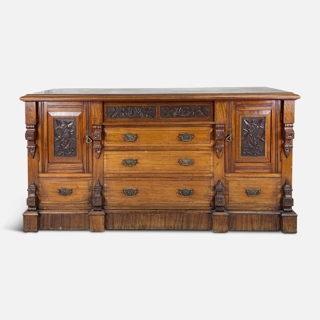 Antique 19thC Continental Carved Walnut 2-Door 6-Drawer Sideboard Credenza (1 of 11)