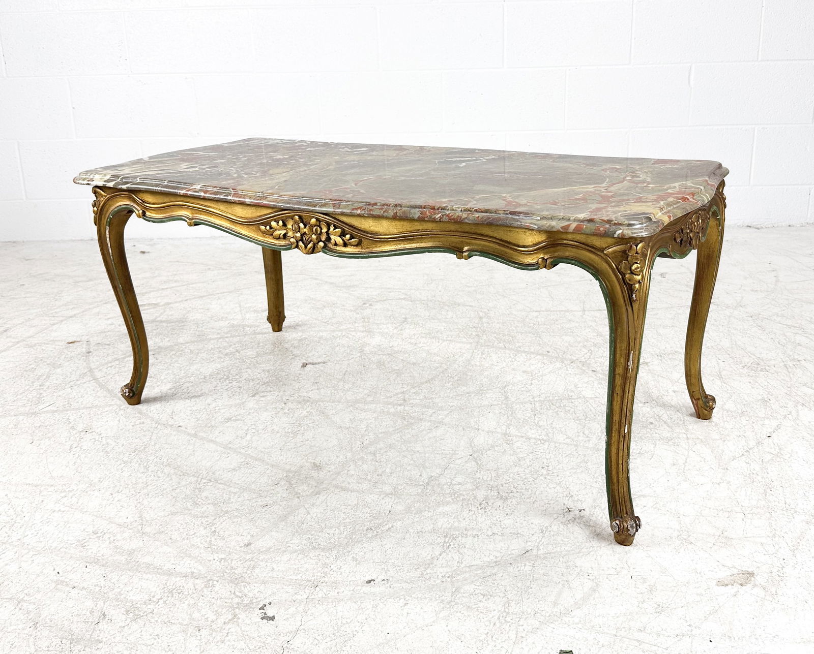 20thC French Louis XV Style Carved Gilt Paint Decorated Marble Top Cocktail Table (1 of 6)