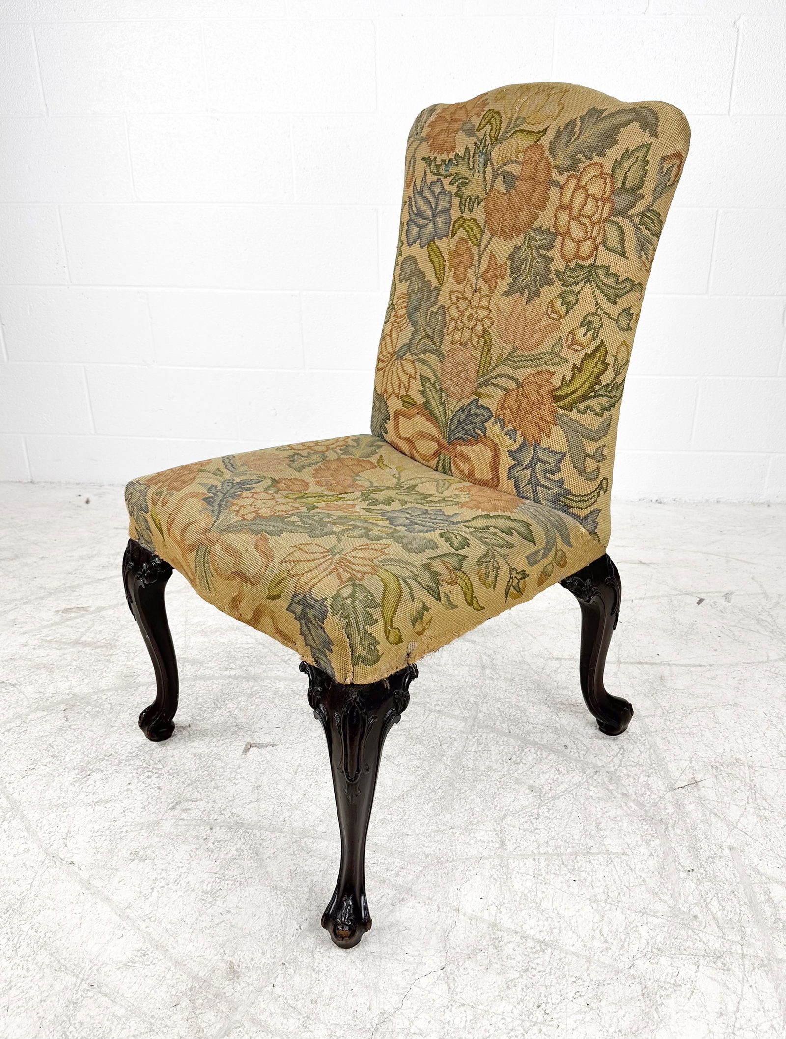 Antique English George II Carved Mahogany Needlepoint Side Chair (1 of 8)