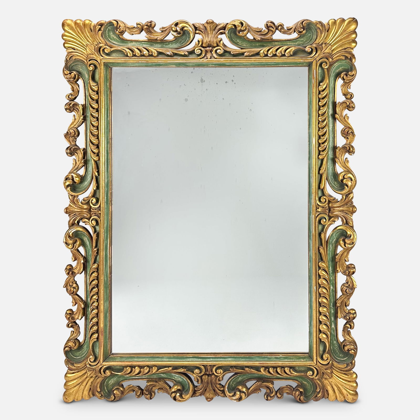 Italian Carved Wood Green & Gilt Gold Paint Decorated Rectangular Wall Mirror (1 of 4)
