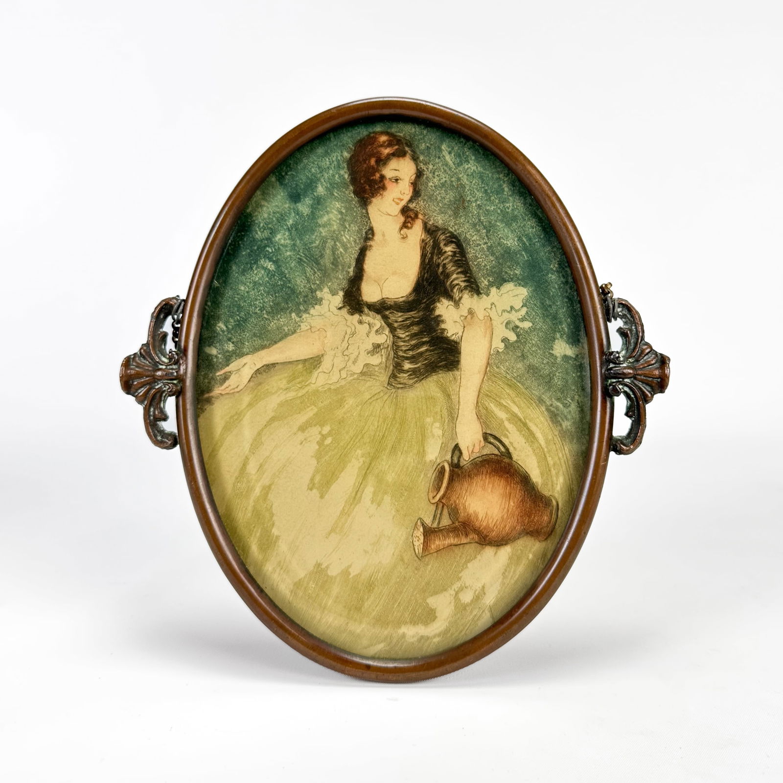 Vintage 1920s Art Deco Louis Icart Etching Young Woman Holding a Watering Can (1 of 5)
