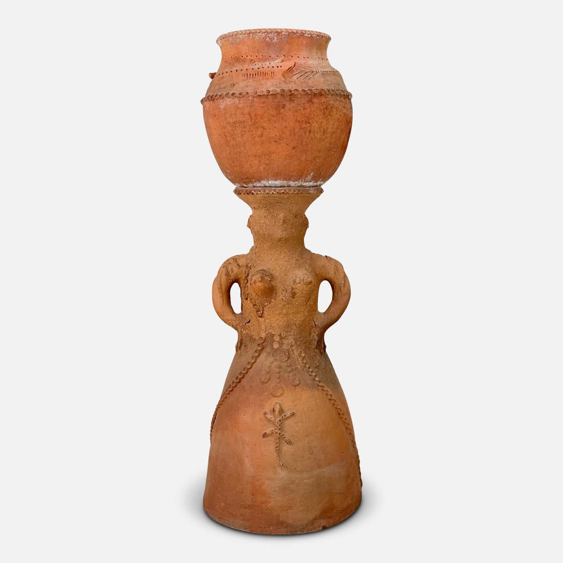 Faustino Ruiz Redware Pottery Mexican Folk Statue Woman Balancing a Water Jug (1 of 9)