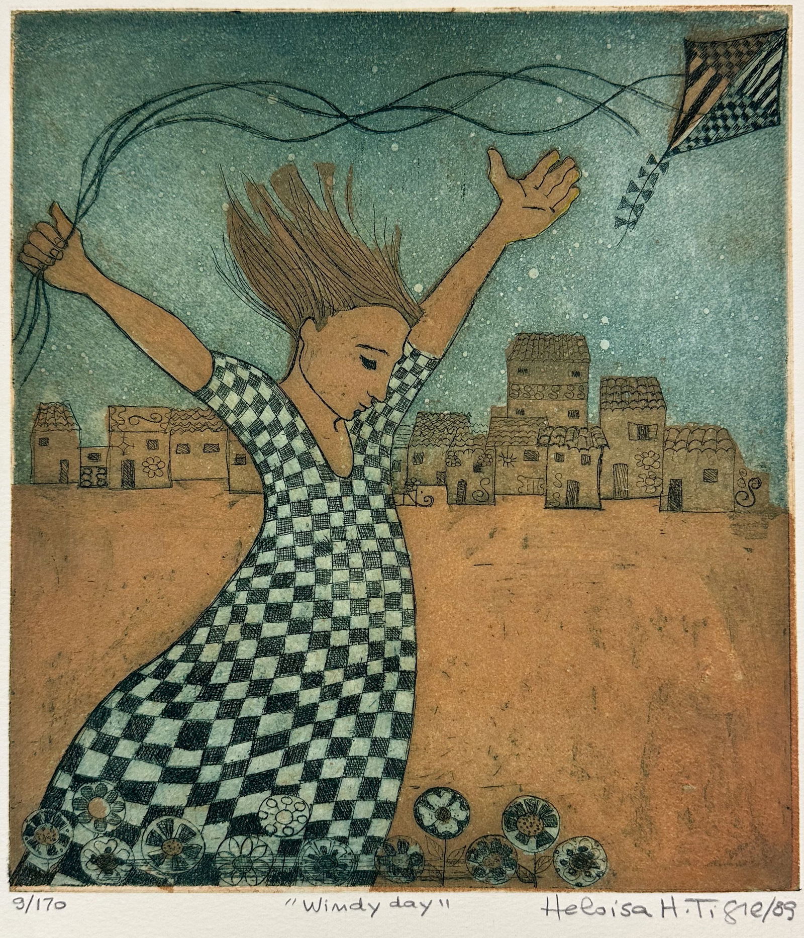 Heloisa Helena Tigre "Windy Day" 1989 Linocut Loose Print (1 of 5)