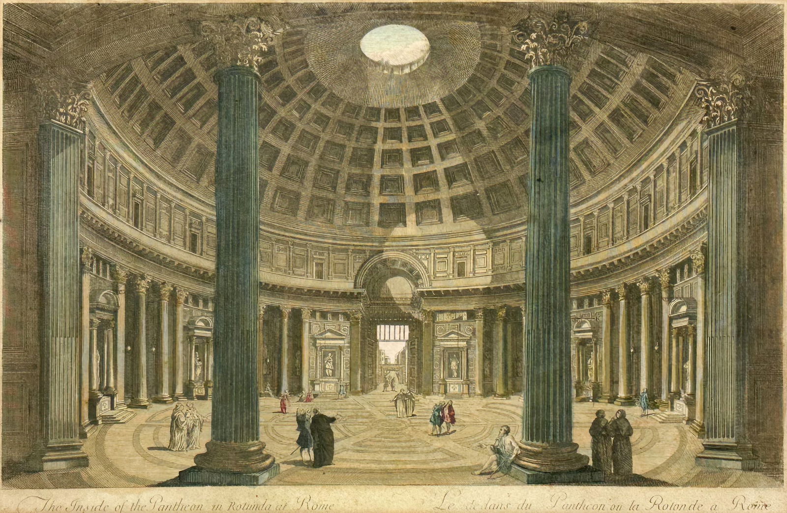Antique 18thC Roman Handcolored Etching "The Inside of the Pantheon in Rotunda at Rome" (1 of 6)