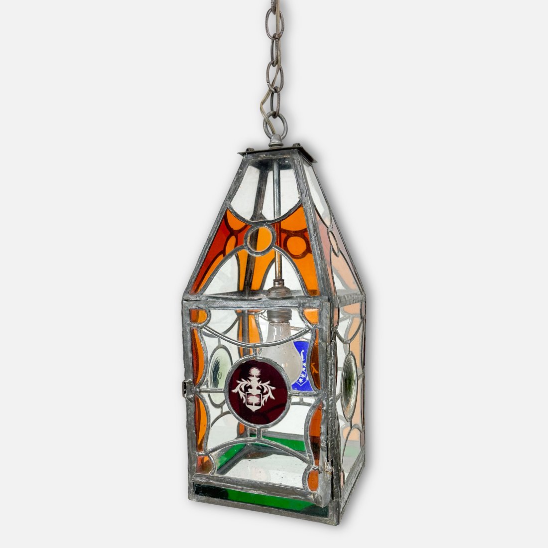 Arts and Crafts Stained and Cut to Clear Leaded Glass Hanging Pendant Light (1 of 7)