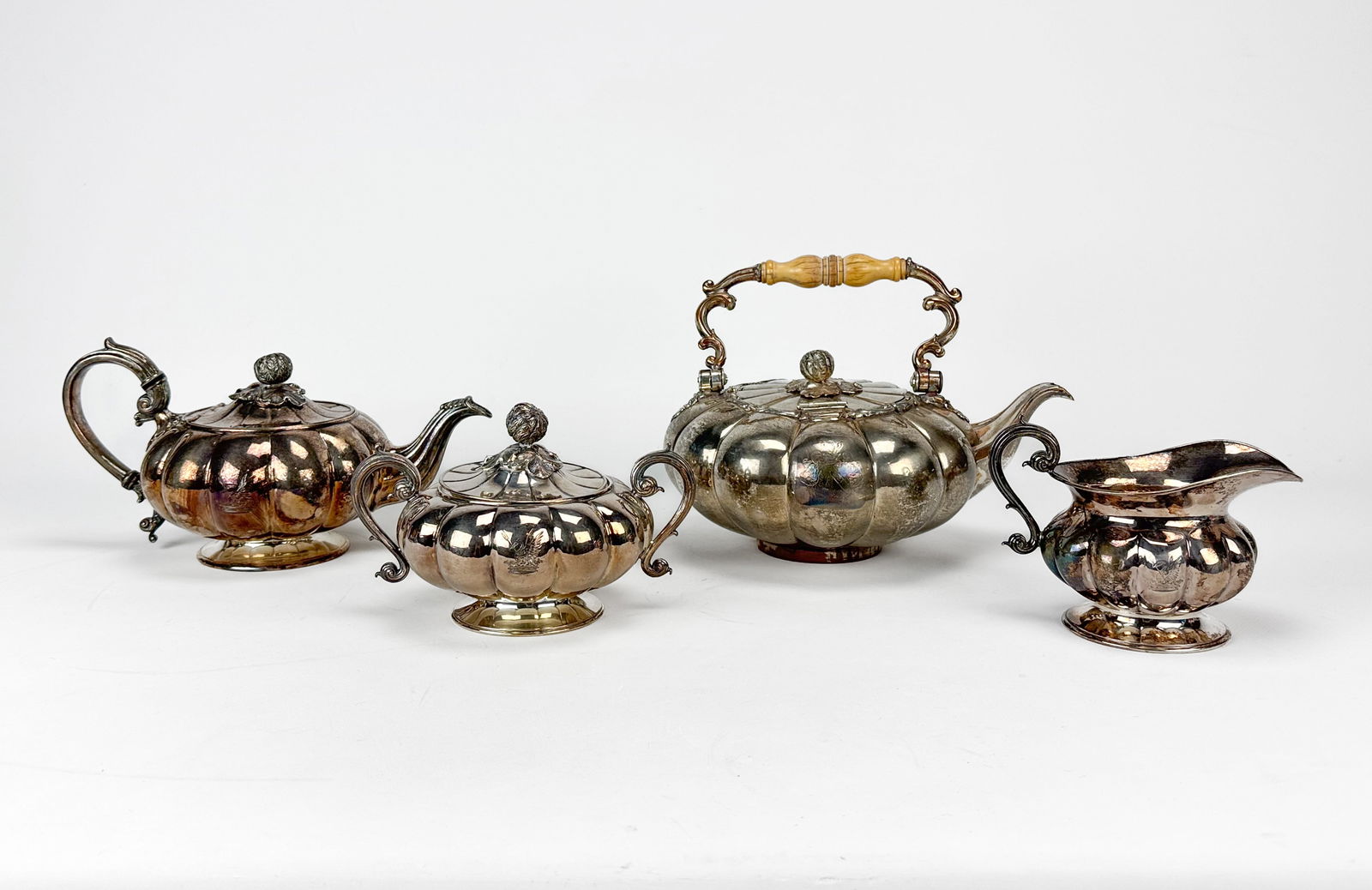 Antique 19thC English Sheffield Silver Plate Melon Lobed 4pc Tea Set (1 of 15)