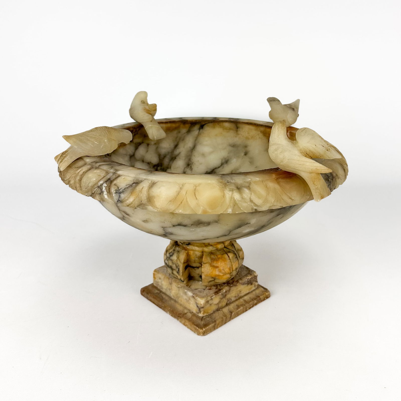 Large Old Italian Carved Alabaster Bird Bath w/Perching Birds (1 of 8)