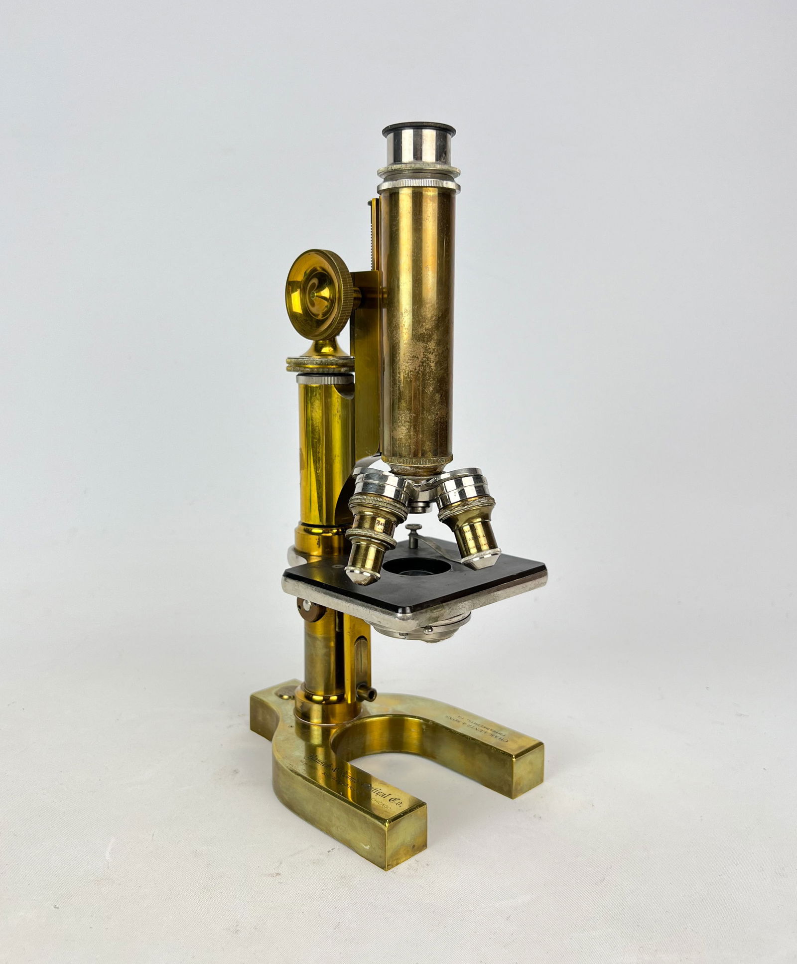 Antique Bausch & Lomb American Brass Compound Monocular Microscope w/Original Box (1 of 16)