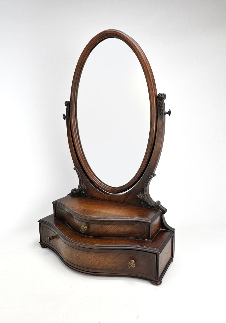 Antique Mahogany Dressing Table Swivel Mirror w/Two Drawers (1 of 7)